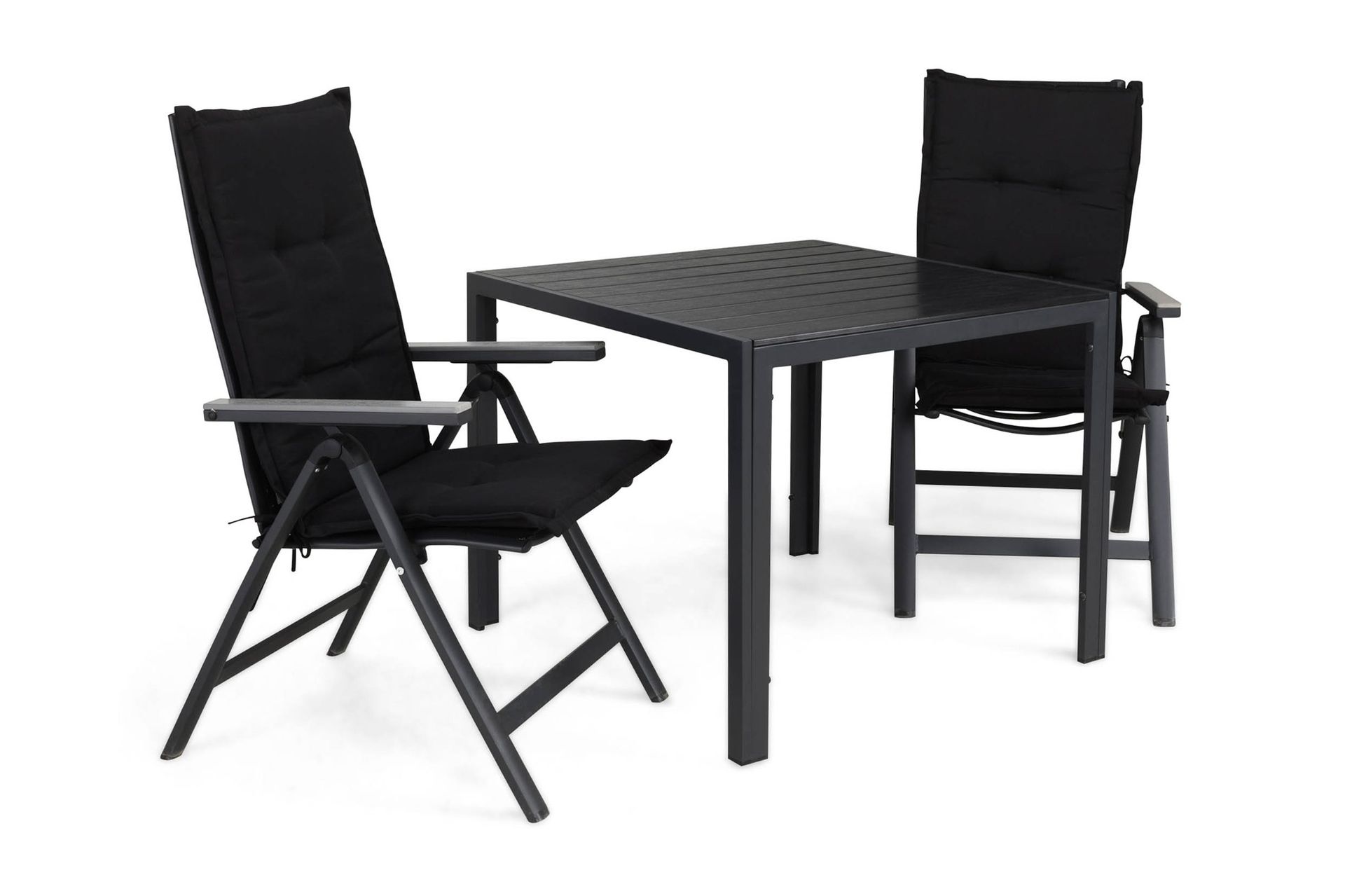 tunis matgrupp utomhus 90x90 + 2 monaco light positionsstol m dyna - svart/grå