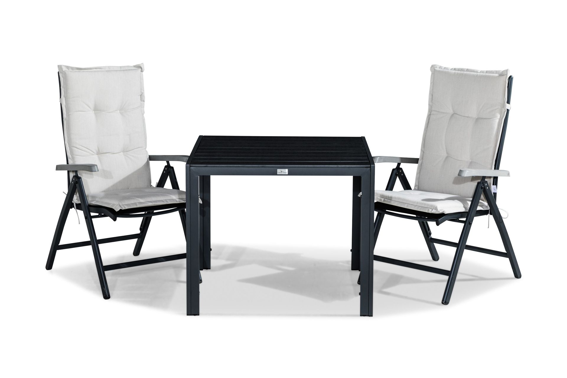 tunis matgrupp utomhus 90x90 + 2 monaco lyx positionsstol m dyna - svart/grå/offwhite