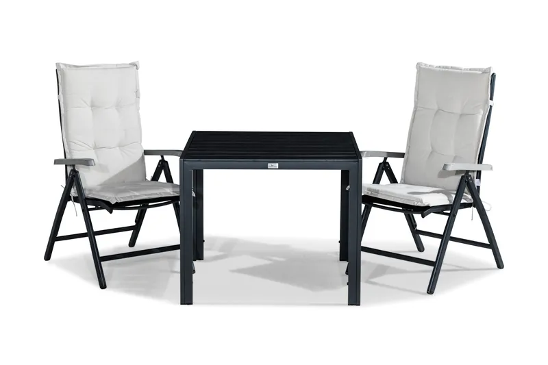 Tunis Matgrupp Utomhus 90x90 + 2 Monaco Lyx Positionsstol m Dyna, Svart/Grå/Offwhite