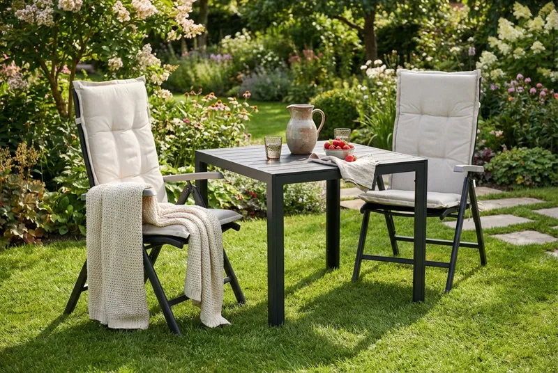 Tunis Matgrupp Utomhus 90x90 + 2 Monaco Lyx Positionsstol m Dyna - Svart/Grå/Offwhite - Utemöbler - Utegrupp - Matgrupper utomhus