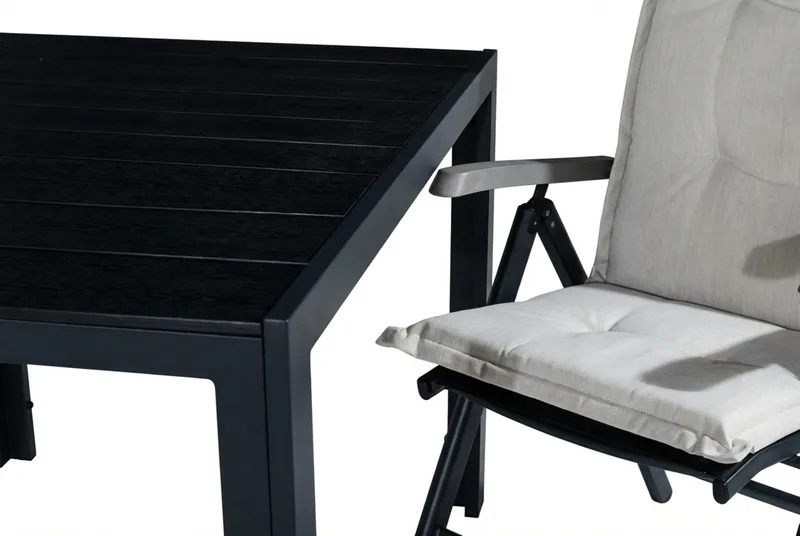 Tunis Matgrupp Utomhus 90x90 + 2 Monaco Lyx Positionsstol m Dyna - Svart/Grå/Offwhite - Utemöbler - Utegrupp - Matgrupper utomhus