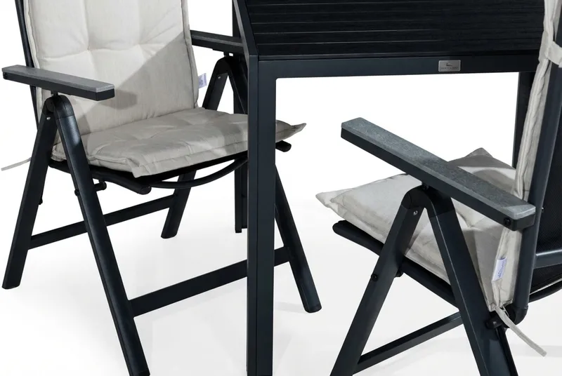 Tunis Matgrupp Utomhus 90x90 + 2 Monaco Positionsstol m Dyna - Svart/Grå/Offwhite - Utemöbler - Utegrupp - Matgrupper utomhus