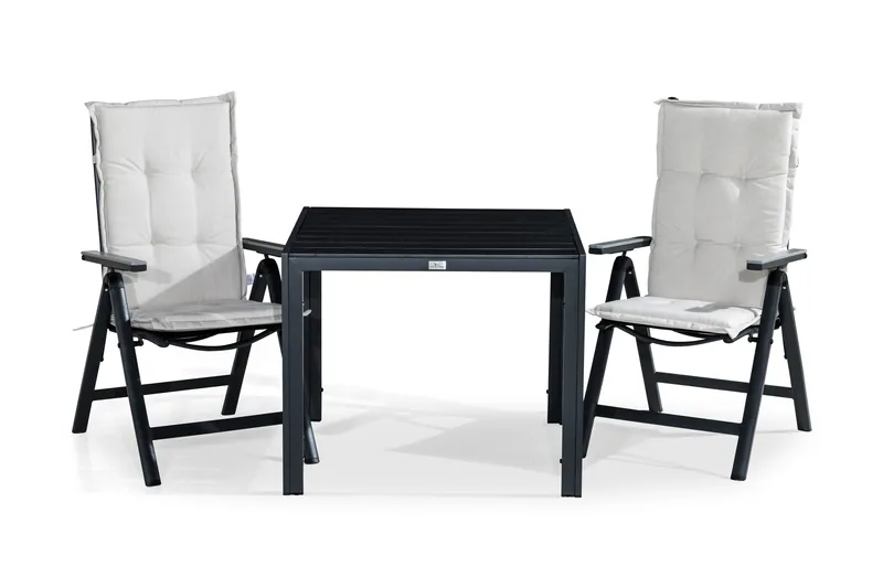 Tunis Matgrupp Utomhus 90x90 + 2 Monaco Positionsstol m Dyna - Svart/Grå/Offwhite - Utemöbler - Utegrupp - Matgrupper utomhus
