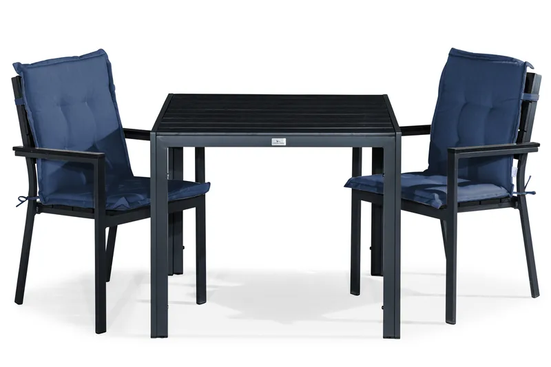 Tunis Matgrupp Utomhus 90x90 + 2 Stapelstolar m Dyna - Svart/Blå - Utemöbler - Utegrupp - Matgrupper utomhus