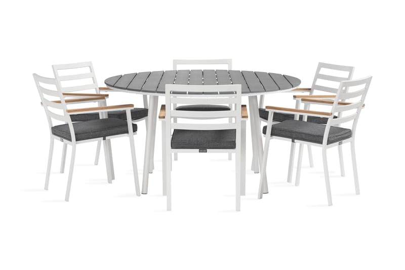 Tunis Matgrupp Utomhus Rund 140 cm + 6 Oliver Matstol - Alu/Vit - Utemöbler - Utegrupp - Matgrupper utomhus
