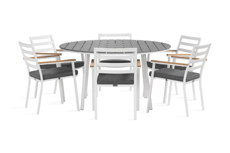 Tunis Matgrupp Utomhus Rund 140 cm + 6 Oliver Matstol - Alu/Vit - Utemöbler - Utegrupp - Matgrupper utomhus