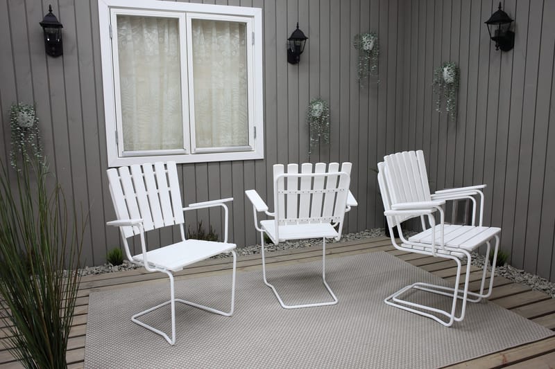 Vaxholm Matgrupp Utomhus Rund 100 cm + 4 Utestolar Vit - Utemöbler - Utegrupp - Matgrupper utomhus