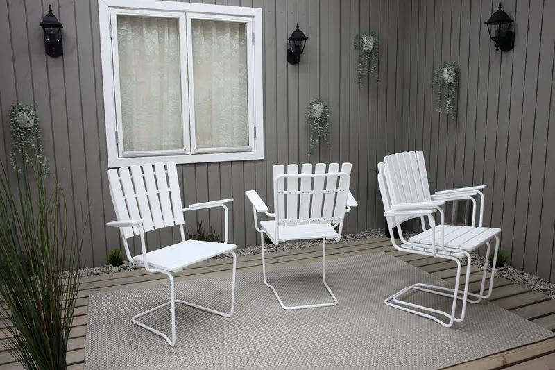 Vaxholm Matgrupp Utomhus Rund 100 cm + 4 Utestolar Vit - Utemöbler - Utegrupp - Matgrupper utomhus