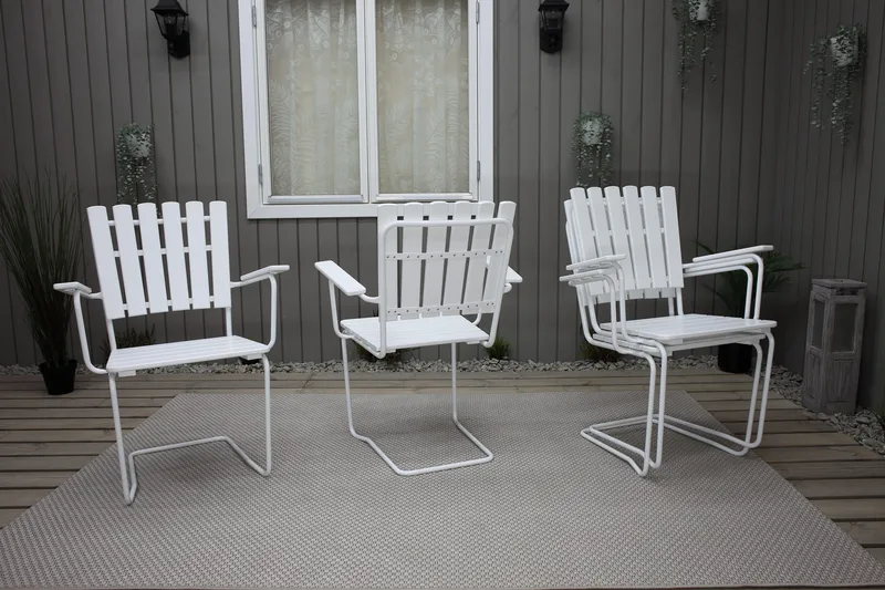 Vaxholm Matgrupp Utomhus Rund 100 cm + 4 Utestolar Vit - Utemöbler - Utegrupp - Matgrupper utomhus