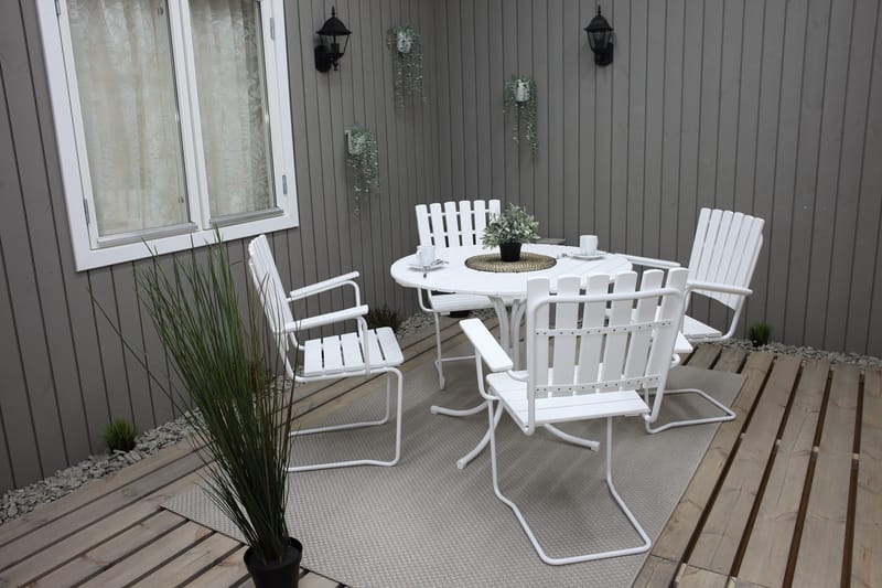Vaxholm Matgrupp Utomhus Rund 100 cm + 4 Utestolar Vit - Utemöbler - Utegrupp - Matgrupper utomhus