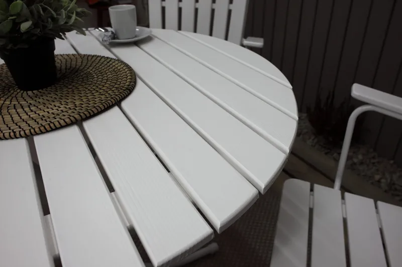 Vaxholm Matgrupp Utomhus Rund 100 cm + 4 Utestolar Vit - Utemöbler - Utegrupp - Matgrupper utomhus