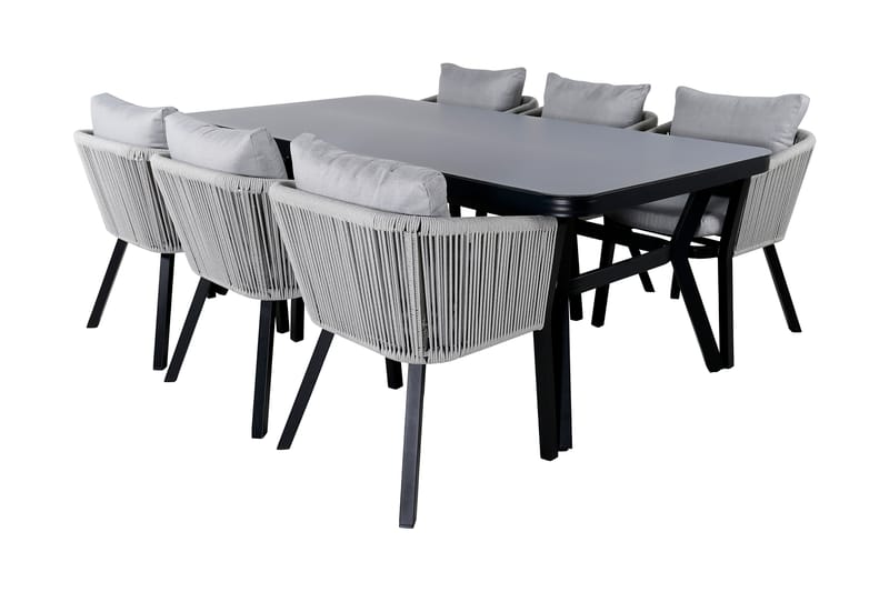 Virya Matgrupp 200cm + 6 Matstolar - Svart - Utemöbler - Utegrupp - Matgrupper utomhus