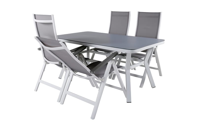 Virya Matgrupp Utomhus 160cm + 4 Albany Positionsstolar - Vit - Utemöbler - Utegrupp - Matgrupper utomhus