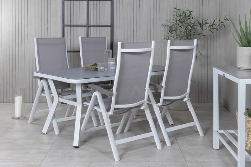 Virya Matgrupp Utomhus 160cm + 4 Albany Positionsstolar - Vit - Utemöbler - Utegrupp - Matgrupper utomhus