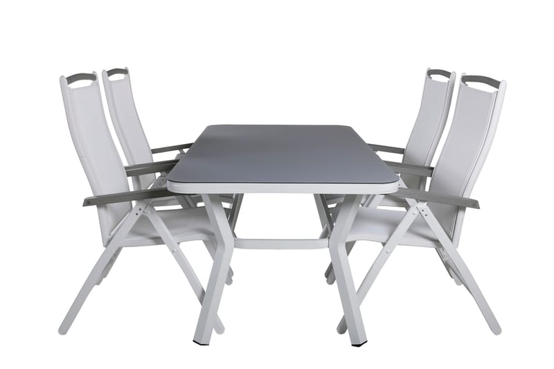 Virya Matgrupp Utomhus 160cm + 4 Albany Positionsstolar - Vit/Grå - Utemöbler - Utegrupp - Matgrupper utomhus