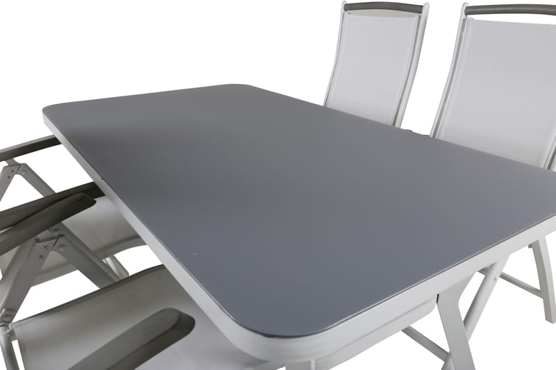 Virya Matgrupp Utomhus 160cm + 4 Albany Positionsstolar - Vit/Grå - Utemöbler - Utegrupp - Matgrupper utomhus