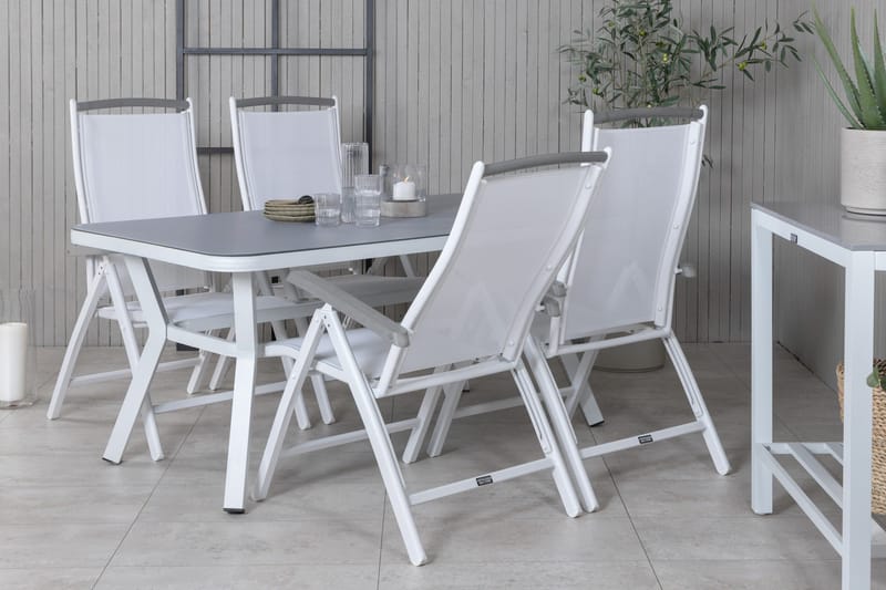 Virya Matgrupp Utomhus 160cm + 4 Albany Positionsstolar - Vit/Grå - Utemöbler - Utegrupp - Matgrupper utomhus