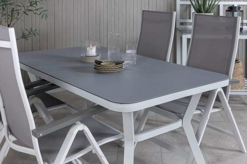 Virya Matgrupp Utomhus 160cm + 4 Albany Positionsstolar - Vit - Utemöbler - Utegrupp - Matgrupper utomhus