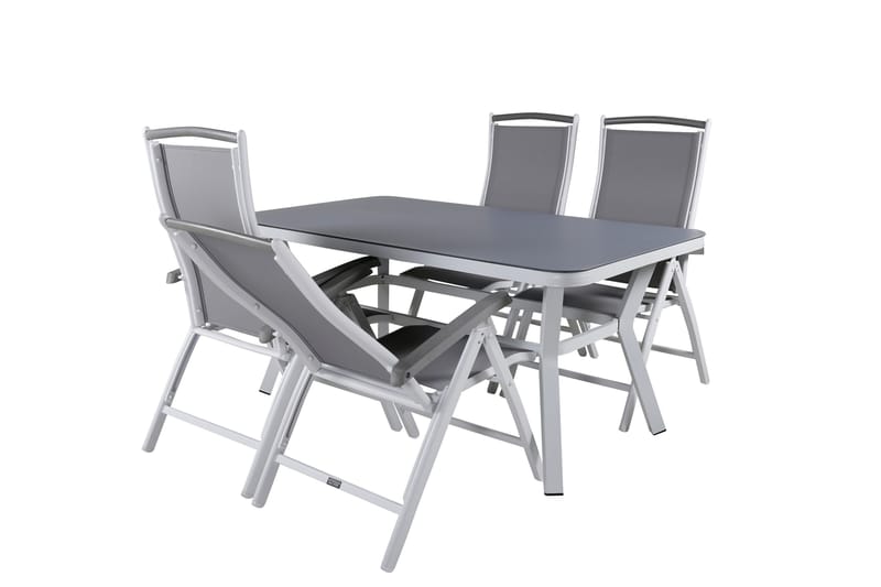 Virya Matgrupp Utomhus 160cm + 4 Albany Positionsstolar - Vit/Grå - Utemöbler - Utegrupp - Matgrupper utomhus