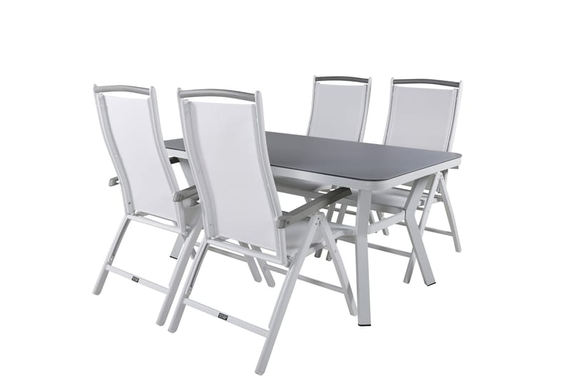Virya Matgrupp Utomhus 160cm + 4 Albany Positionsstolar - Vit/Grå - Utemöbler - Utegrupp - Matgrupper utomhus