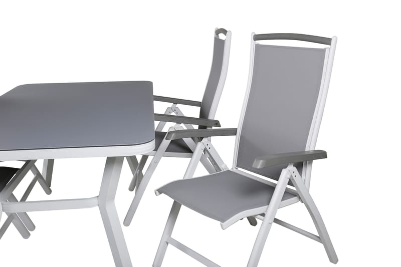 Virya Matgrupp Utomhus 160cm + 4 Albany Positionsstolar - Vit/Grå - Utemöbler - Utegrupp - Matgrupper utomhus