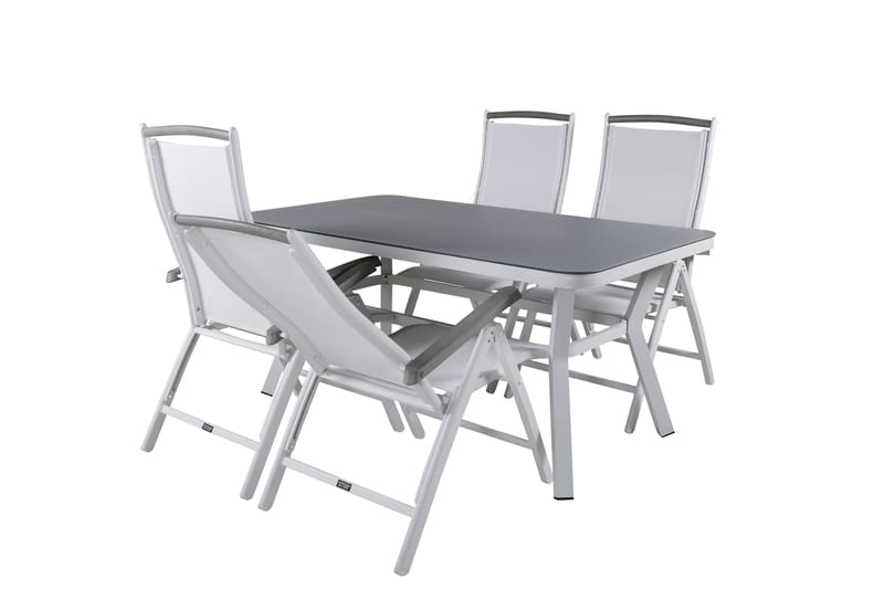 Virya Matgrupp Utomhus 160cm + 4 Albany Positionsstolar - Vit/Grå - Utemöbler - Utegrupp - Matgrupper utomhus