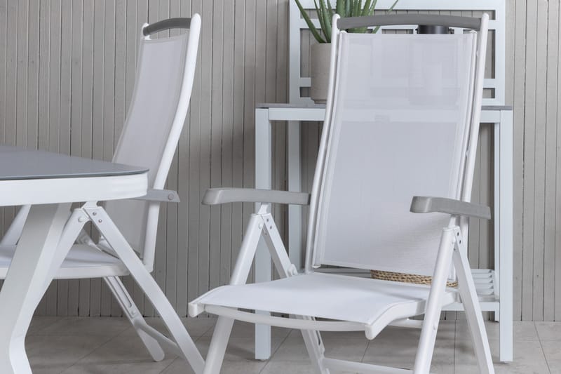 Virya Matgrupp Utomhus 160cm + 4 Albany Positionsstolar - Vit/Grå - Utemöbler - Utegrupp - Matgrupper utomhus