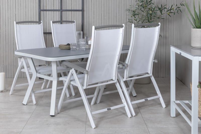 Virya Matgrupp Utomhus 160cm + 4 Albany Positionsstolar - Vit/Grå - Utemöbler - Utegrupp - Matgrupper utomhus