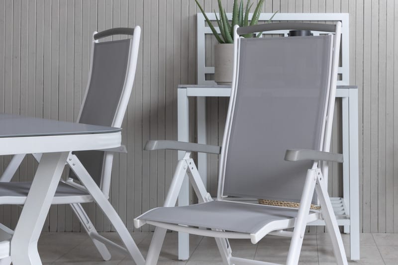 Virya Matgrupp Utomhus 160cm + 4 Albany Positionsstolar - Vit/Grå - Utemöbler - Utegrupp - Matgrupper utomhus