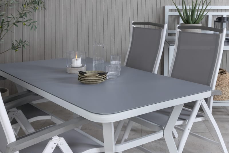 Virya Matgrupp Utomhus 160cm + 4 Albany Positionsstolar - Vit/Grå - Utemöbler - Utegrupp - Matgrupper utomhus