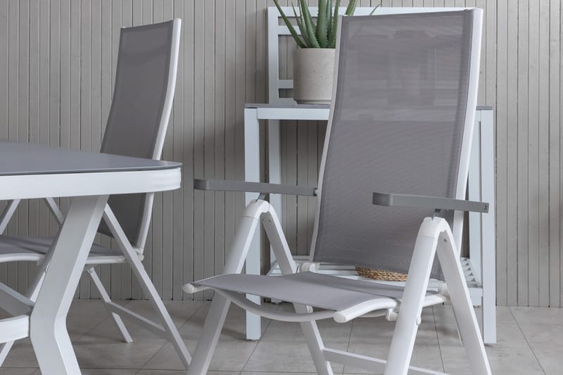 Virya Matgrupp Utomhus 160cm + 4 Albany Positionsstolar - Vit - Utemöbler - Utegrupp - Matgrupper utomhus
