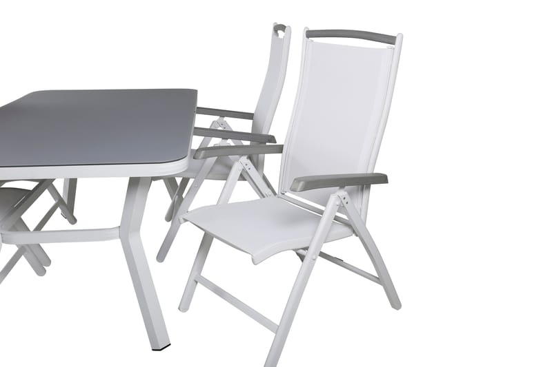 Virya Matgrupp Utomhus 160cm + 4 Albany Positionsstolar - Vit/Grå - Utemöbler - Utegrupp - Matgrupper utomhus