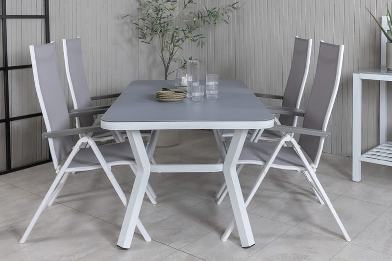 Virya Matgrupp Utomhus 160cm + 4 Albany Positionsstolar - Vit - Utemöbler - Utegrupp - Matgrupper utomhus
