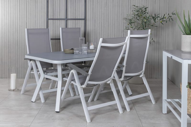 Virya Matgrupp Utomhus 160cm + 4 Albany Positionsstolar - Vit - Utemöbler - Utegrupp - Matgrupper utomhus