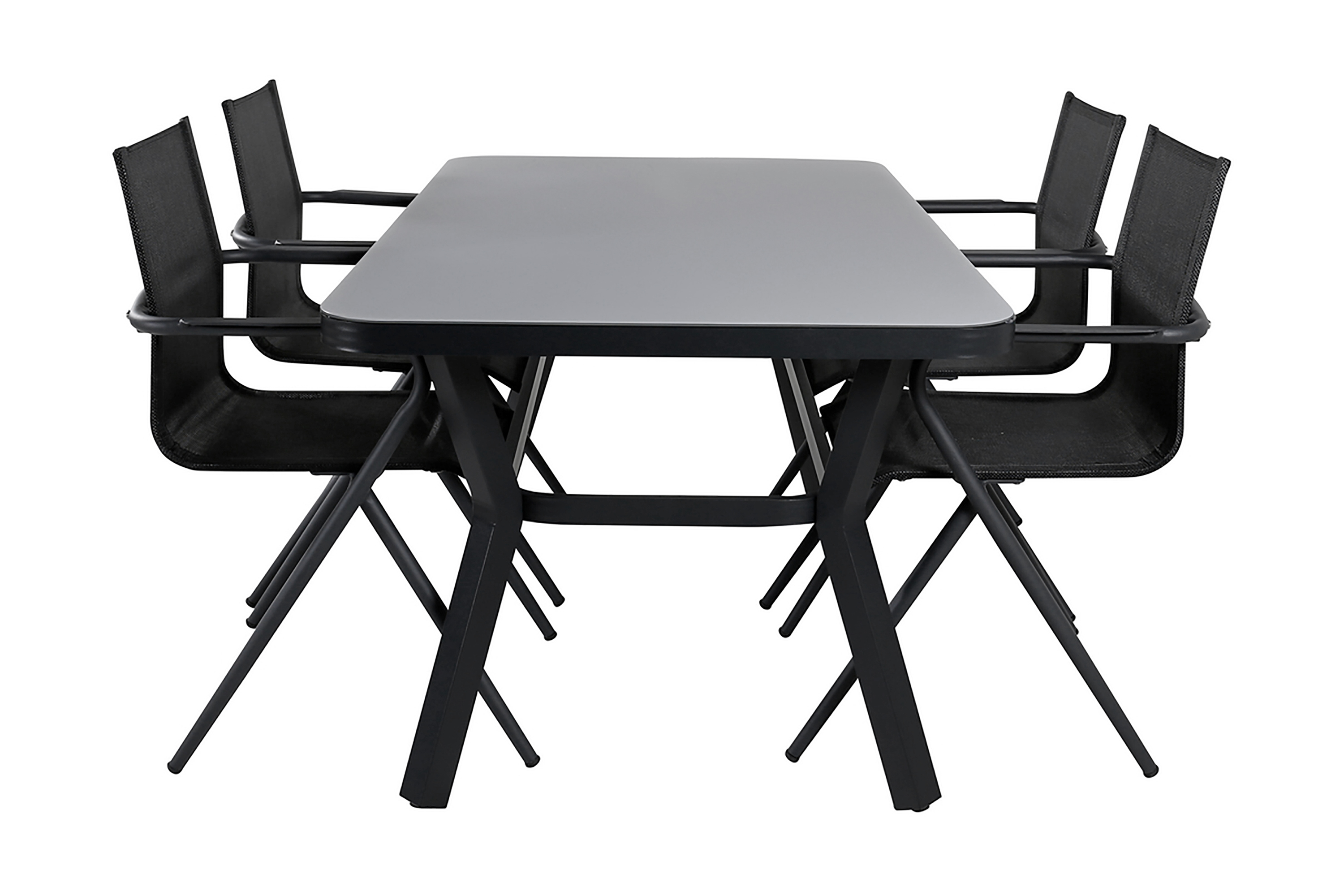 virya matgrupp utomhus 160cm + 4 alina matstolar - svart