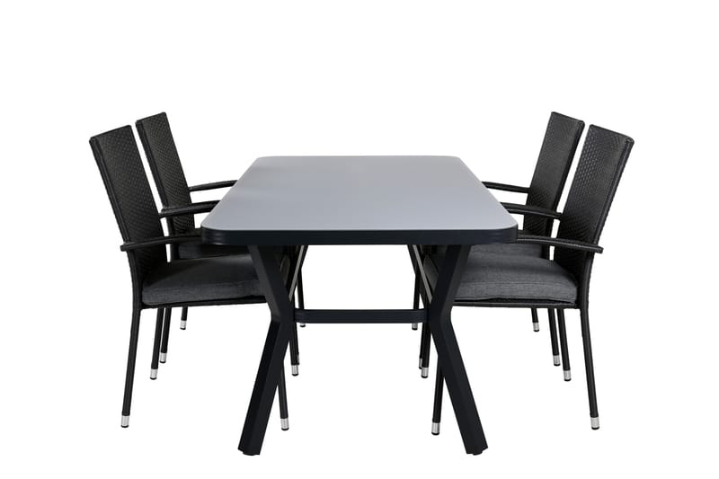 Virya Matgrupp Utomhus 160cm + 4 Anna Matstolar - Svart/Grå - Utemöbler - Utegrupp - Matgrupper utomhus