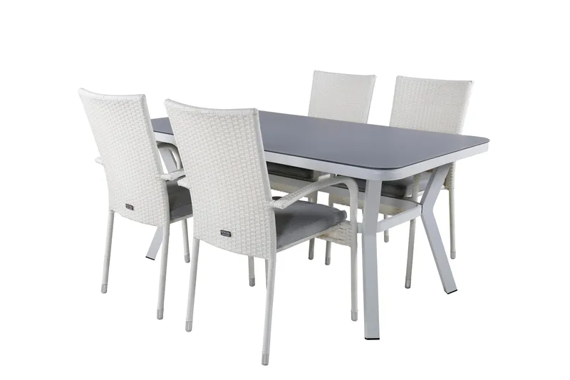 Virya Matgrupp Utomhus 160cm + 4 Anna Matstolar - Vit/Grå - Utemöbler - Utegrupp - Matgrupper utomhus