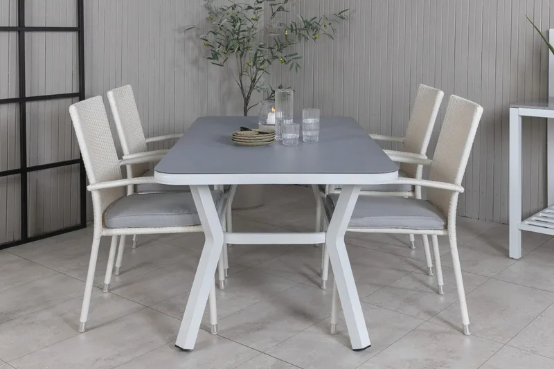 Virya Matgrupp Utomhus 160cm + 4 Anna Matstolar - Vit/Grå - Utemöbler - Utegrupp - Matgrupper utomhus