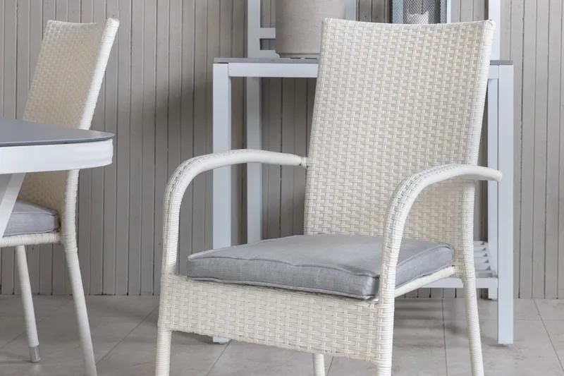 Virya Matgrupp Utomhus 160cm + 4 Anna Matstolar - Vit/Grå - Utemöbler - Utegrupp - Matgrupper utomhus