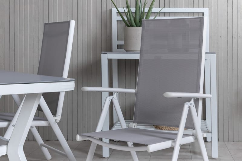 Virya Matgrupp Utomhus 160cm + 4 Break Positionsstolar - Vit/Grå - Utemöbler - Utegrupp - Matgrupper utomhus