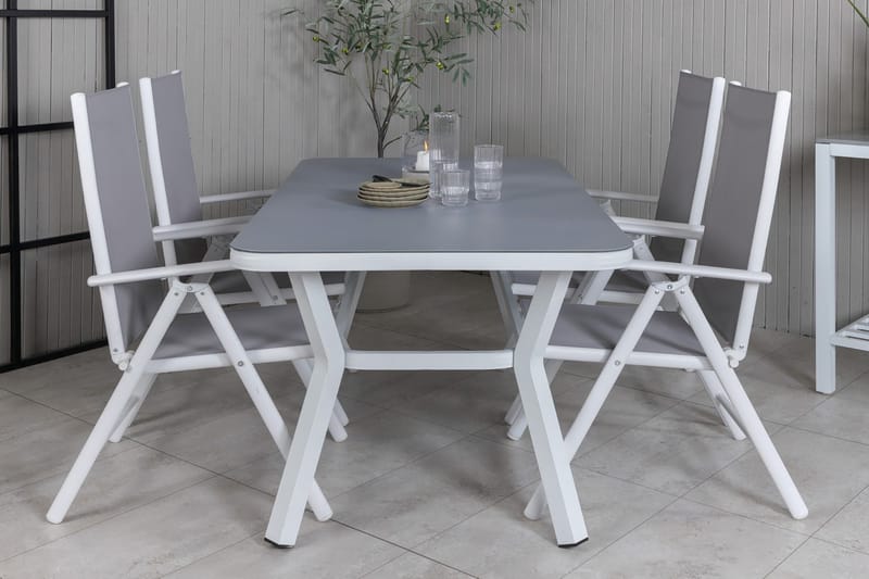 Virya Matgrupp Utomhus 160cm + 4 Break Positionsstolar - Vit/Grå - Utemöbler - Utegrupp - Matgrupper utomhus