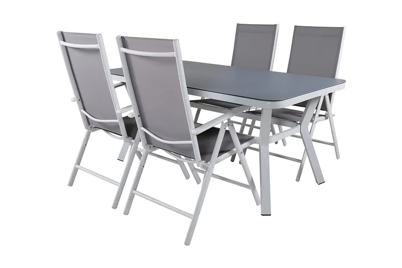 Virya Matgrupp Utomhus 160cm + 4 Break Positionsstolar - Vit/Grå - Utemöbler - Utegrupp - Matgrupper utomhus