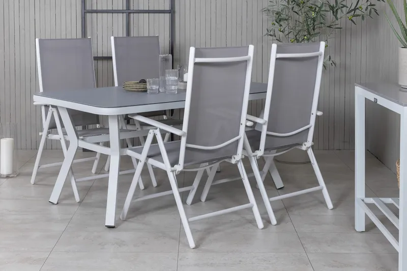Virya Matgrupp Utomhus 160cm + 4 Break Positionsstolar - Vit/Grå - Utemöbler - Utegrupp - Matgrupper utomhus