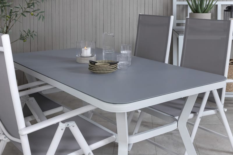 Virya Matgrupp Utomhus 160cm + 4 Break Positionsstolar - Vit/Grå - Utemöbler - Utegrupp - Matgrupper utomhus