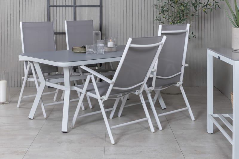 Virya Matgrupp Utomhus 160cm + 4 Break Positionsstolar - Vit/Grå - Utemöbler - Utegrupp - Matgrupper utomhus