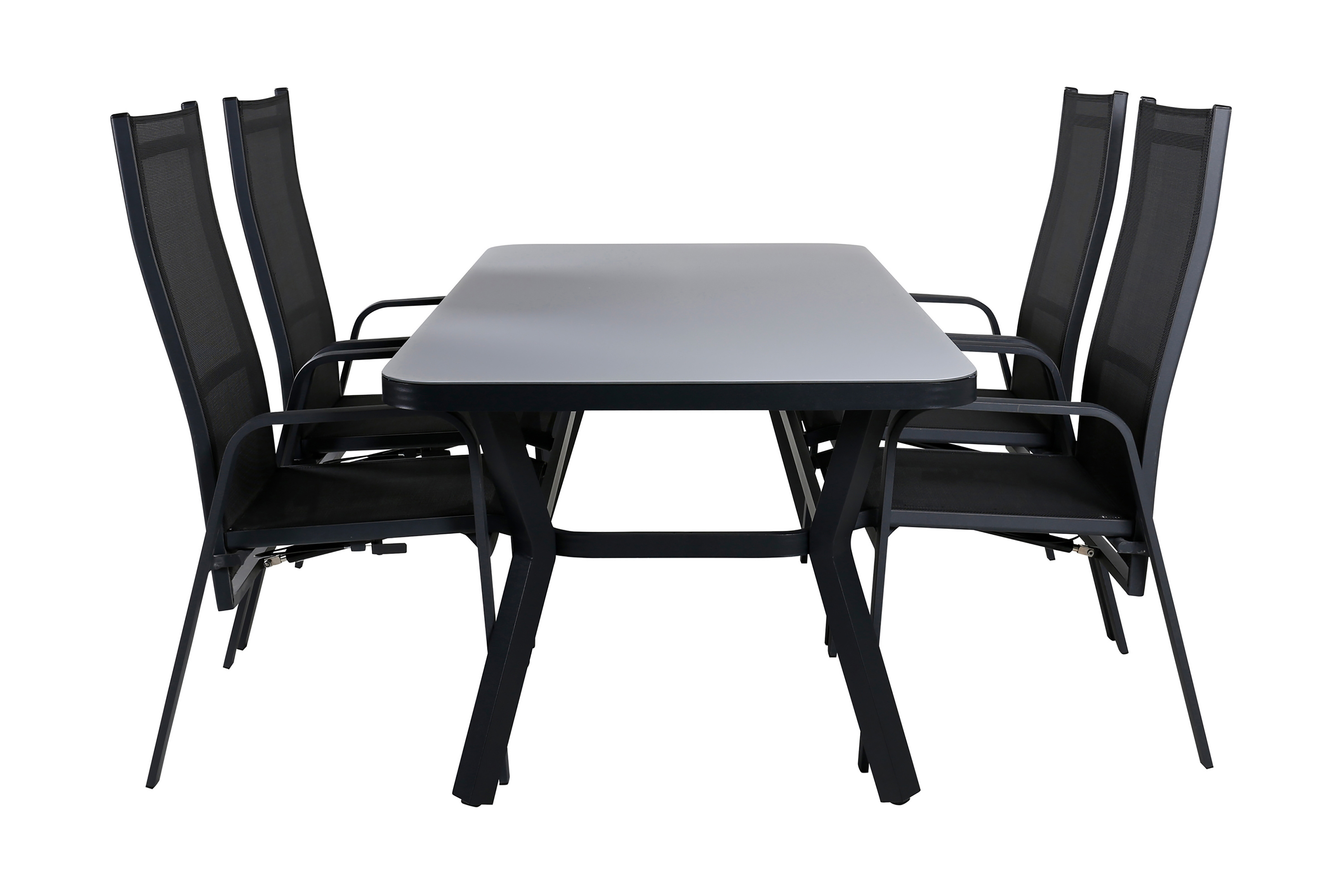 virya matgrupp utomhus 160cm + 4 copacabana reclinerstolar - svart