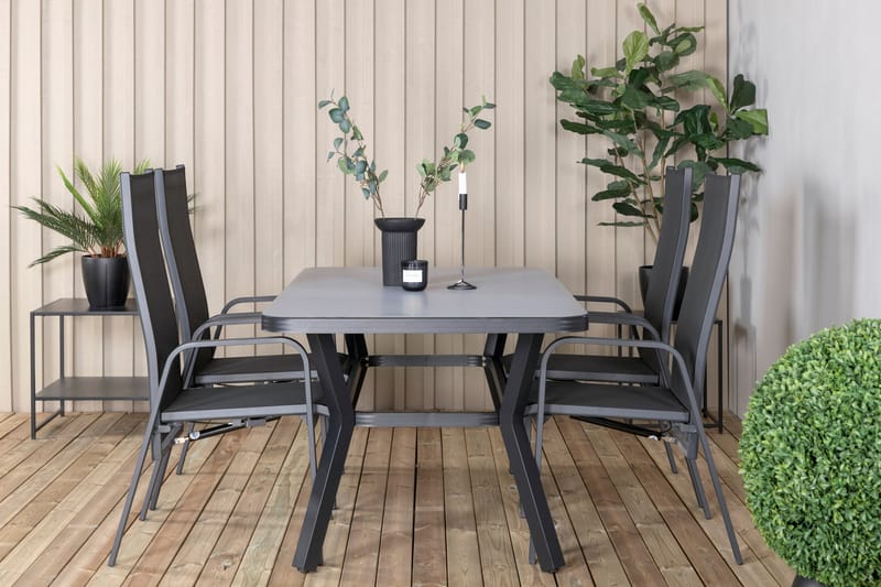 Virya Matgrupp Utomhus 160cm + 4 Copacabana Reclinerstolar - Svart - Utemöbler - Utegrupp - Matgrupper utomhus
