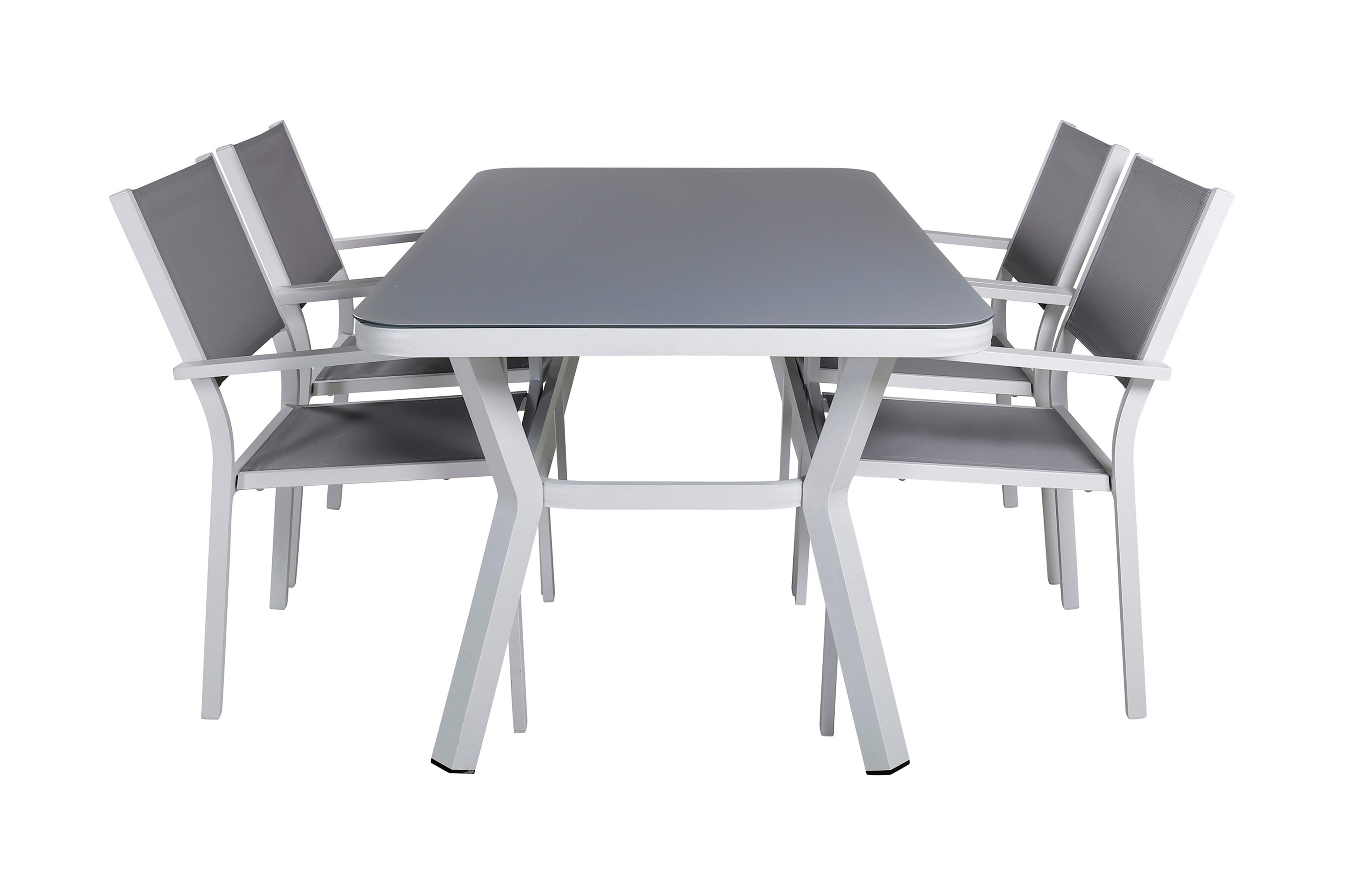 virya matgrupp utomhus 160cm + 4 copacabana stapelbara matstolar - vit/grå