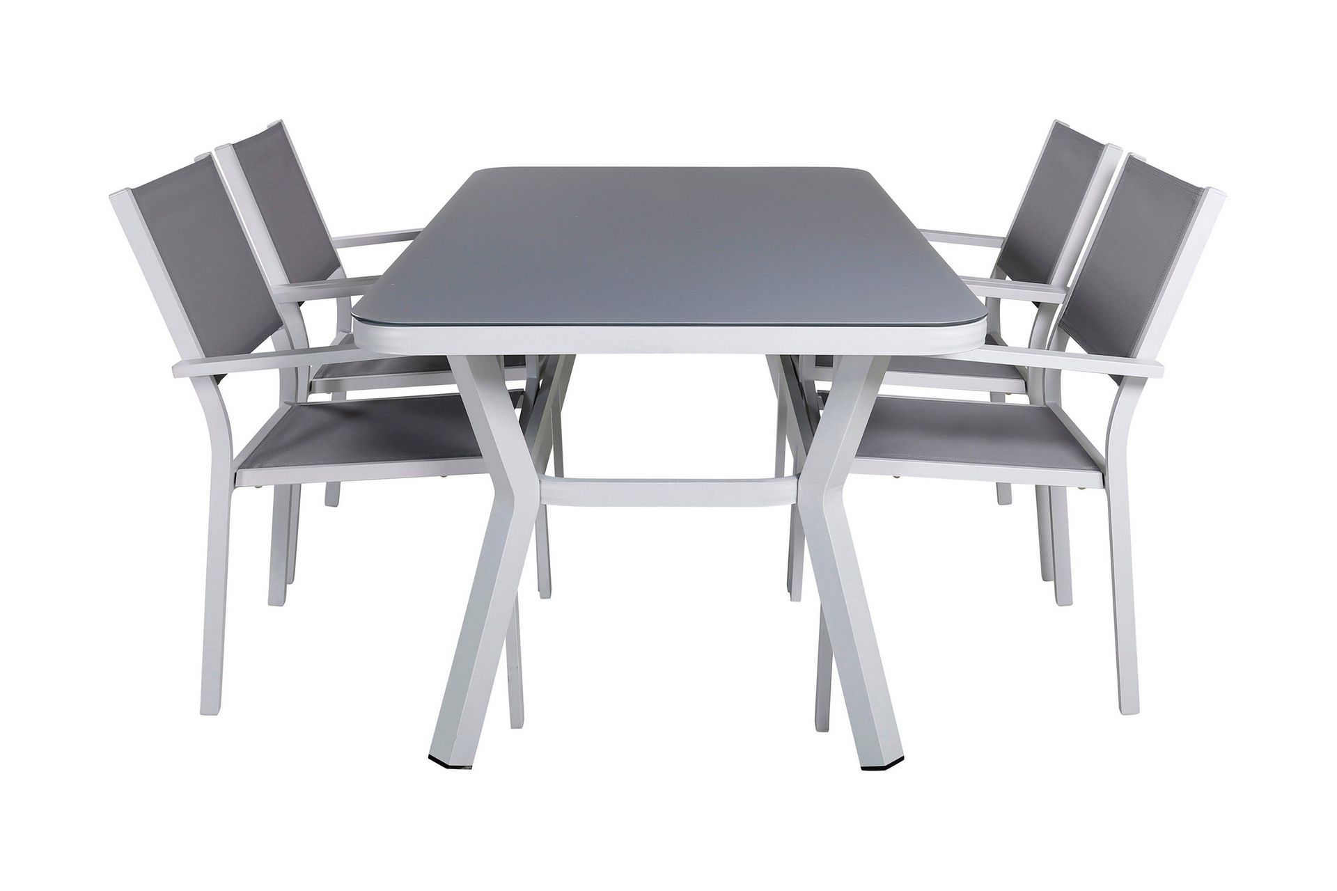 Virya Matgrupp Utomhus 160cm + 4 Copacabana Stapelbara Matstolar - Vit/Gr&aring;