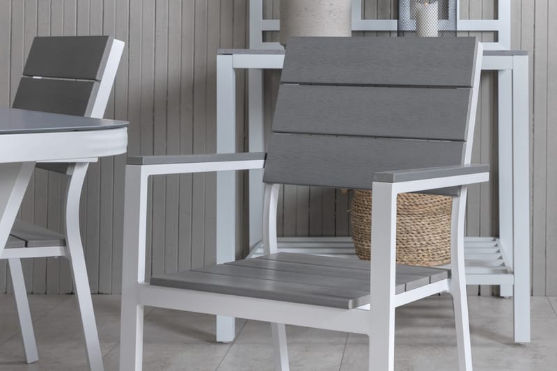 Virya Matgrupp Utomhus 160cm + 4 Levels Stapelbara Matstolar - Vit/Grå - Utemöbler - Utegrupp - Matgrupper utomhus